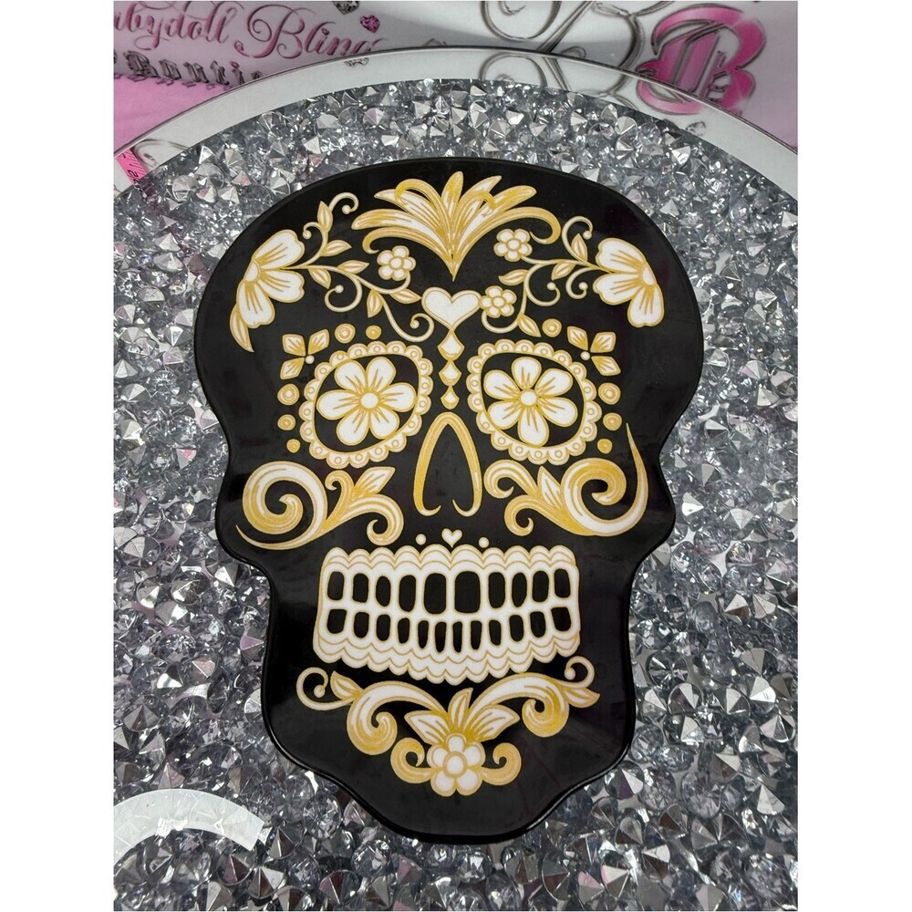 2 set plates skulls sugar skull Gold Floral Sugar Skull Tray - Black